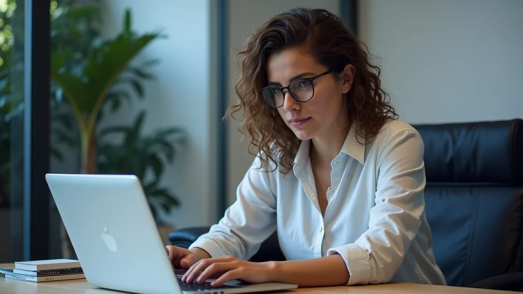 This image shows a friendly person calmly solving a computer problem with a smile.